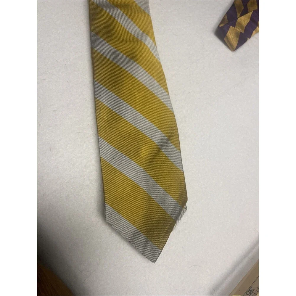 Polo By Ralph Lauren Vintage 100% Silk Tie USA Made By Hand Gold Silver